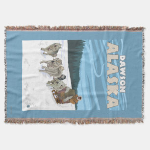 Dog Sledding Scene - Dawson, Alaska Throw Blanket
