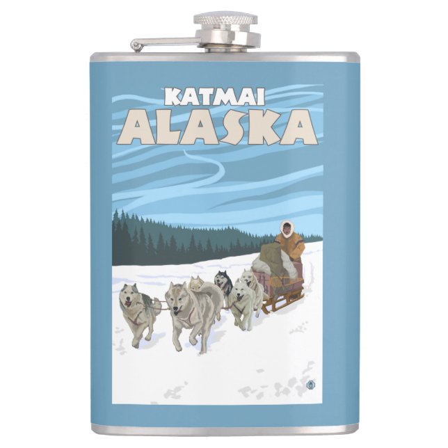Dog Sledding Scene - Katmai, Alaska Hip Flask (Front)