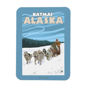 Dog Sledding Scene - Katmai, Alaska Magnet