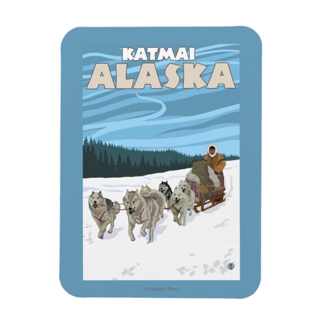 Dog Sledding Scene - Katmai, Alaska Magnet (Vertical)