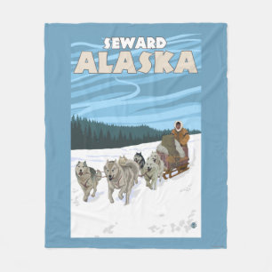 Dog Sledding Scene - Seward, Alaska Fleece Blanket
