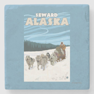 Dog Sledding Scene - Seward, Alaska Stone Coaster