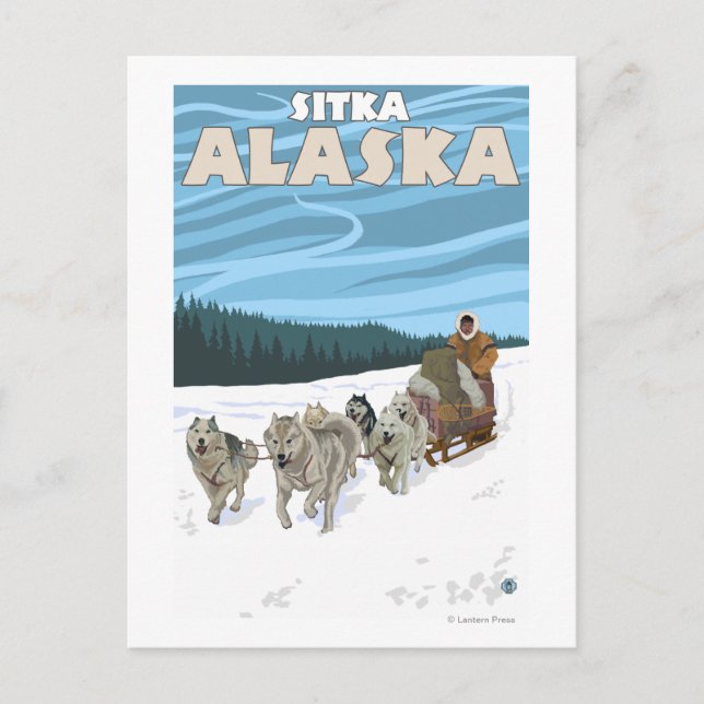 Dog Sledding Scene - Sitka, Alaska Postcard (Front)