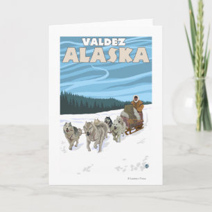 Dog Sledding Scene - Valdez, Alaska Holiday Card