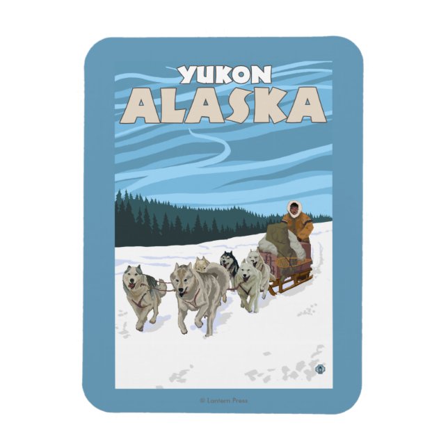 Dog Sledding Scene - Yukon, Alaska Magnet (Vertical)