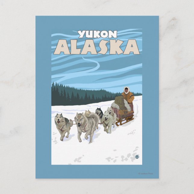 Dog Sledding Scene - Yukon, Alaska Postcard (Front)
