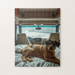 Dog Sleeping in Cosy RV Interior Jigsaw Puzzle