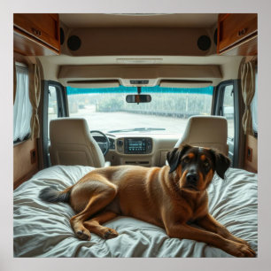 Dog Sleeping in Cosy RV Interior Poster
