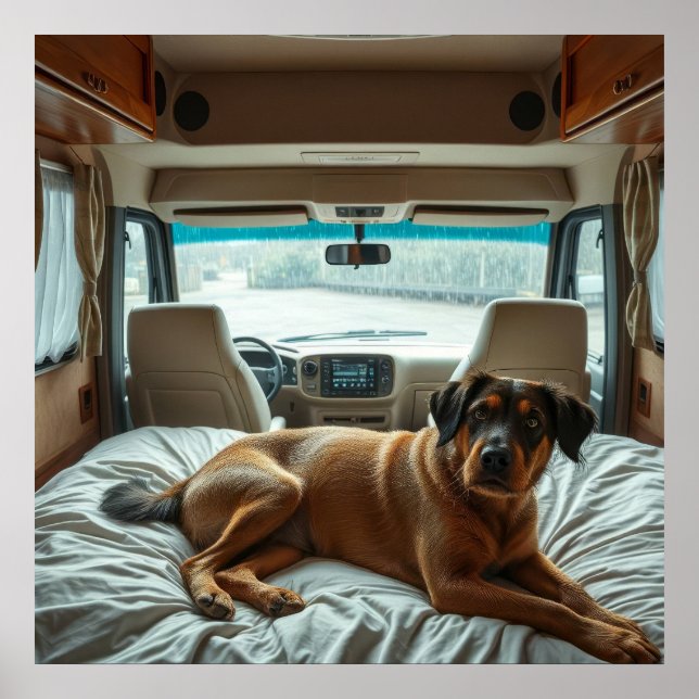 Dog Sleeping in Cosy RV Interior Poster (Front)