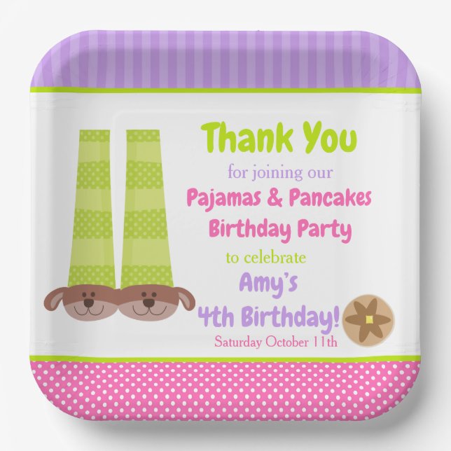 Dog Slippers Pyjamas & Pancakes Birthday Party Paper Plate (Front)