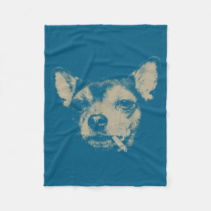 Dog Smoking Cigarette Chihuahua Meme Illustration Fleece Blanket