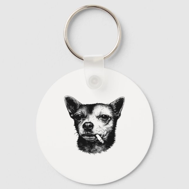 Dog Smoking Cigarette Chihuahua Meme Key Ring (Front)