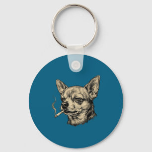 Dog Smoking Cigarette Chihuahua Meme Key Ring