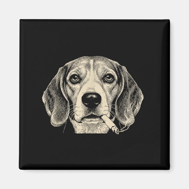 Dog smoking cigarette funny beagle meme  magnet (Front)