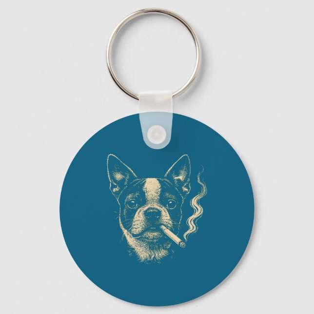 Dog Smoking Cigarette Funny Boston Design Key Ring (Front)