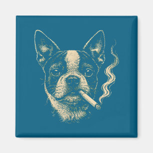 Dog Smoking Cigarette Funny Boston Graphic Art Magnet