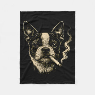 Dog Smoking Cigarette Funny Boston Terrier Meme Fleece Blanket