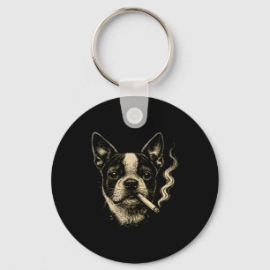 Dog Smoking Cigarette Funny Boston Terrier Meme  Key Ring