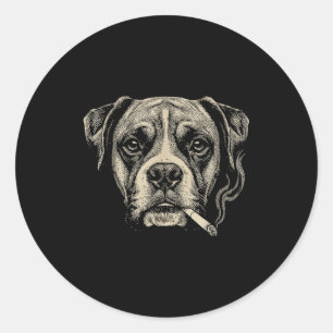 Dog Smoking Cigarette Funny Boxer Dog Meme Classic Round Sticker