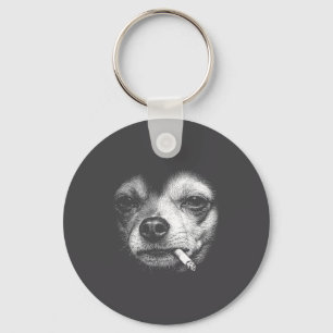 Dog Smoking Cigarette Funny Chihuahua Brainrot Mem Key Ring