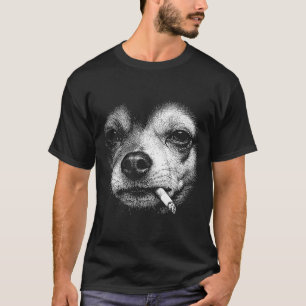 Dog Smoking Cigarette Funny Chihuahua Brainrot Mem T-Shirt
