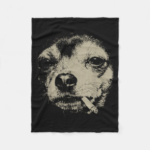 Dog Smoking Cigarette Funny Chihuahua Meme  Fleece Blanket