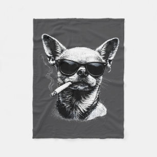 Dog Smoking Cigarette Funny Chihuahua Meme Fleece Blanket