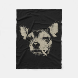 Dog Smoking Cigarette Funny Chihuahua Meme Fleece Blanket