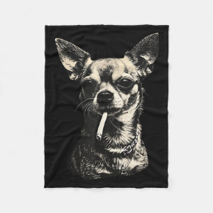Dog smoking cigarette funny chihuahua meme fleece blanket