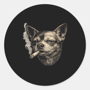 Dog smoking cigarette funny chihuahua meme funny  classic round sticker
