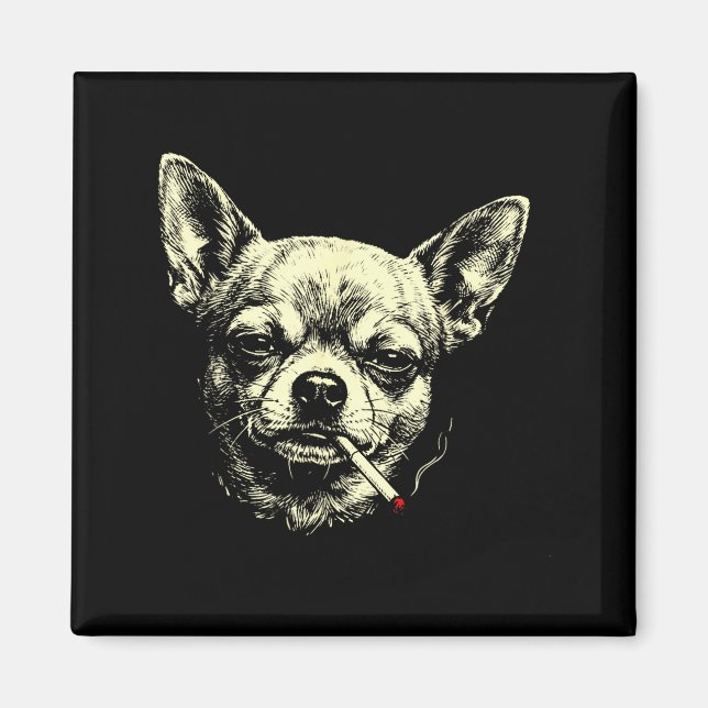 Dog smoking cigarette funny chihuahua meme funny magnet (Front)