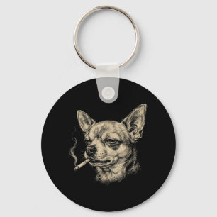 Dog Smoking Cigarette Funny Chihuahua Meme Key Ring