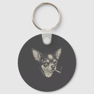 Dog Smoking Cigarette Funny Chihuahua Meme  Key Ring