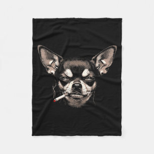Dog Smoking Cigarette Funny Chihuahua Meme Men Wom Fleece Blanket