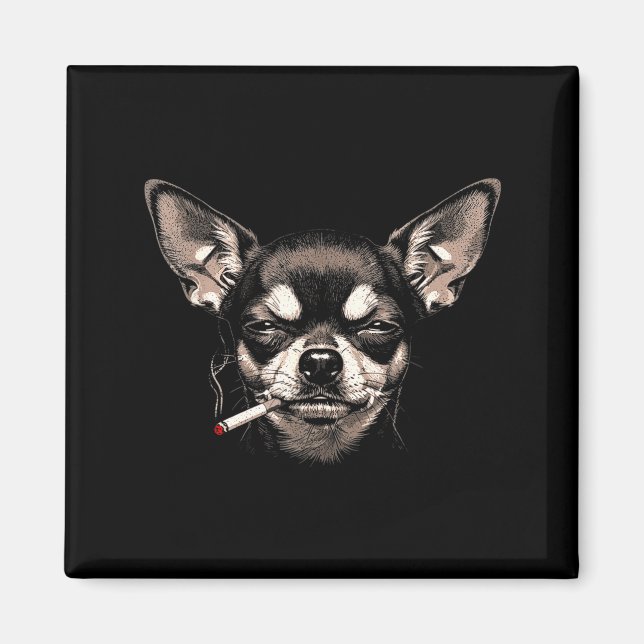 Dog Smoking Cigarette Funny Chihuahua Meme Men Wom Magnet (Front)
