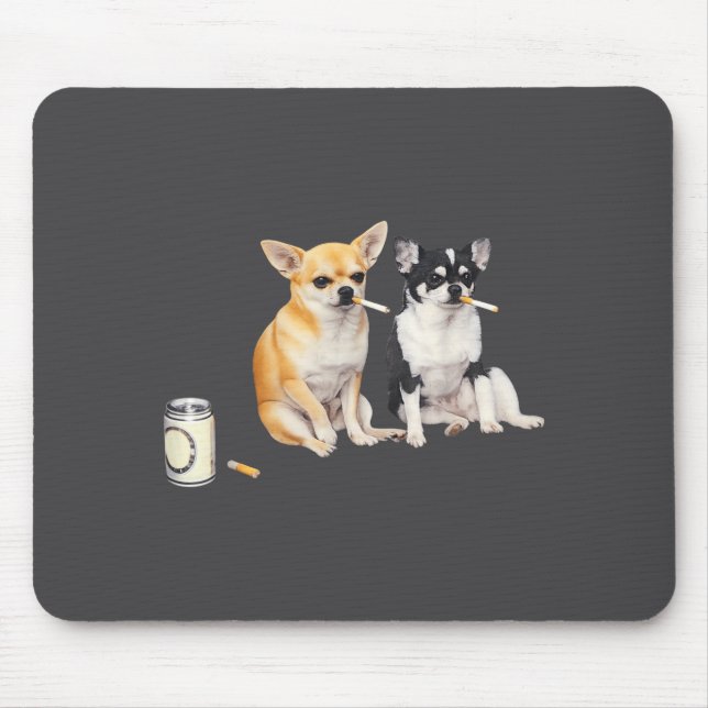 Dog Smoking Cigarette Funny Chihuahua Meme  Mouse Pad (Front)