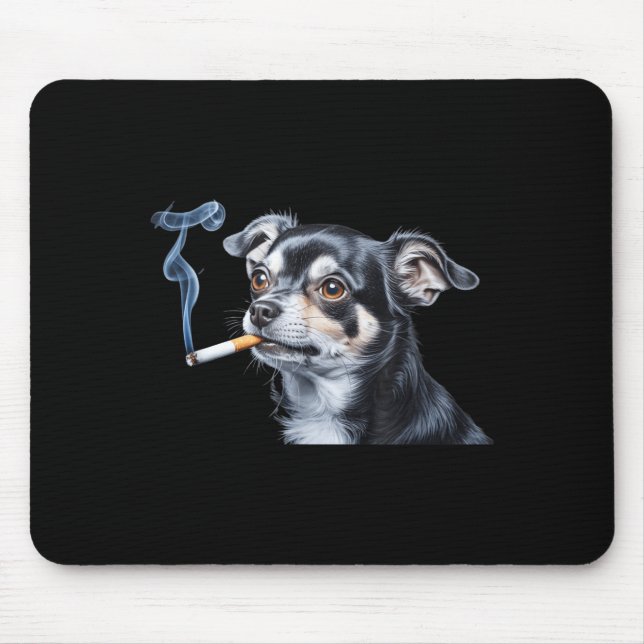 Dog smoking cigarette funny chihuahua meme  mouse pad (Front)