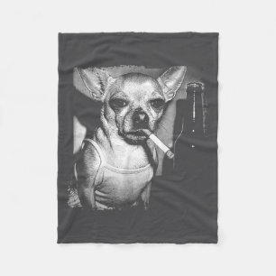 Dog Smoking Cigarette Funny Chihuahua Meme Vintage Fleece Blanket