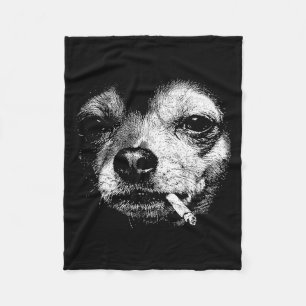 Dog Smoking Cigarette Funny Chihuahua Meme Vintage Fleece Blanket