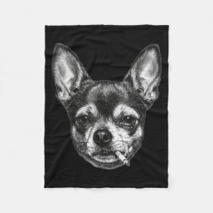 Dog smoking cigarette funny chihuahua meme vintage fleece blanket