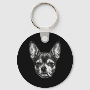 Dog Smoking Cigarette Funny Chihuahua Meme Vintage Key Ring