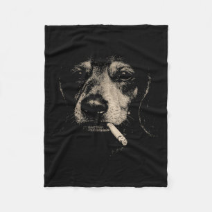 Dog Smoking Cigarette Funny Dachshund Meme Fleece Blanket
