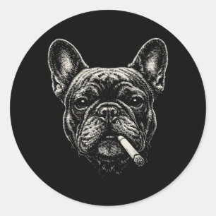 Dog Smoking Cigarette Funny French Bulldog Meme Classic Round Sticker