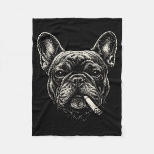 Dog smoking cigarette funny french bulldog meme fleece blanket