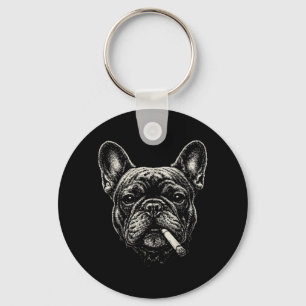 Dog Smoking Cigarette Funny French Bulldog Meme Key Ring