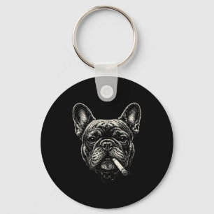 Dog smoking cigarette funny french bulldog meme  key ring