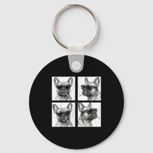 Dog smoking cigarette funny french bulldog photo key ring
