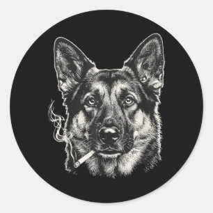 Dog Smoking Cigarette Funny German Shepard Meme Classic Round Sticker