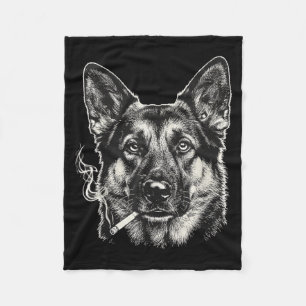 Dog smoking cigarette funny german shepard meme fleece blanket