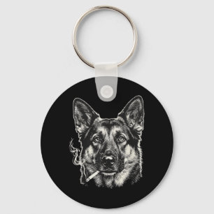Dog Smoking Cigarette Funny German Shepard Meme Key Ring